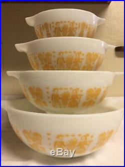 VIntage RARE Pyrex Orange Yellow Amish Butterprint Cinderella Bowls Set (4)