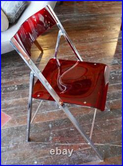 VTG Lucite Chrome Acrylic Folding Chair RARE Red Cherry Apple MCM Atomic Kitchen
