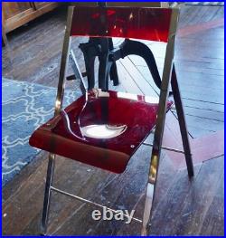VTG Lucite Chrome Acrylic Folding Chair RARE Red Cherry Apple MCM Atomic Kitchen