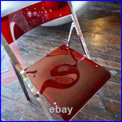 VTG Lucite Chrome Acrylic Folding Chair RARE Red Cherry Apple MCM Atomic Kitchen
