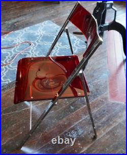 VTG Lucite Chrome Acrylic Folding Chair RARE Red Cherry Apple MCM Atomic Kitchen