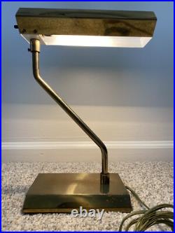 VTG MCM Asymmetric Brass Desk Lamp Rare Patina 14x10 Offset Mid Century Modern
