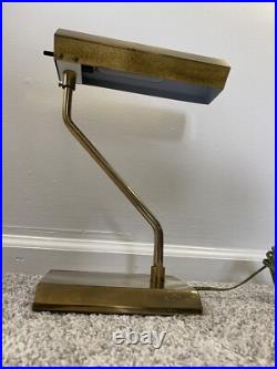 VTG MCM Asymmetric Brass Desk Lamp Rare Patina 14x10 Offset Mid Century Modern