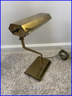 VTG MCM Asymmetric Brass Desk Lamp Rare Patina 14x10 Offset Mid Century Modern