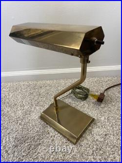 VTG MCM Asymmetric Brass Desk Lamp Rare Patina 14x10 Offset Mid Century Modern