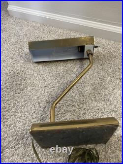 VTG MCM Asymmetric Brass Desk Lamp Rare Patina 14x10 Offset Mid Century Modern