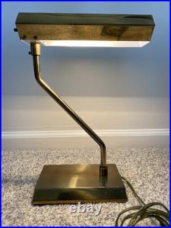 VTG MCM Asymmetric Brass Desk Lamp Rare Patina 14x10 Offset Mid Century Modern