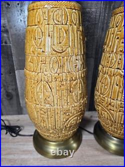 VTG Mid Century Modern Brutalist Glyph Lamp Aztec Style Relief Sculpture RARE