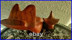 VTG Mid-Century Modern Carved Wood Art Set 2 Figures On Wood base Very RARE