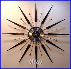 VTG Mid Century Modern Elgin 30.5 Starburst Sunburst Wall Clock Rare Black