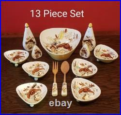 VTG Mid Century Modern Mushroom Pattern Ceramic Serving Set 13 Pieces VERY RARE