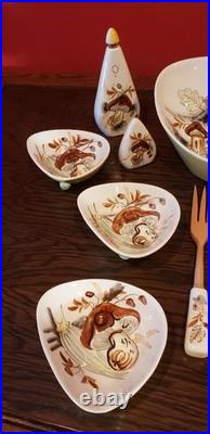 VTG Mid Century Modern Mushroom Pattern Ceramic Serving Set 13 Pieces VERY RARE