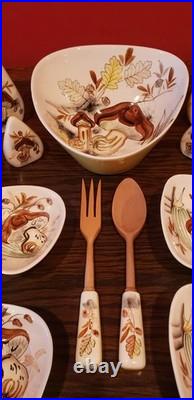 VTG Mid Century Modern Mushroom Pattern Ceramic Serving Set 13 Pieces VERY RARE