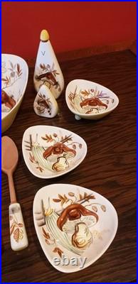 VTG Mid Century Modern Mushroom Pattern Ceramic Serving Set 13 Pieces VERY RARE
