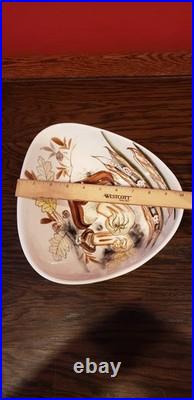 VTG Mid Century Modern Mushroom Pattern Ceramic Serving Set 13 Pieces VERY RARE