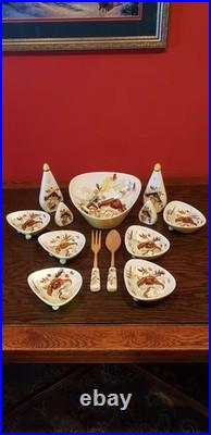 VTG Mid Century Modern Mushroom Pattern Ceramic Serving Set 13 Pieces VERY RARE