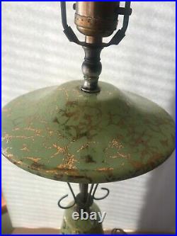 VTG Pair MCM Table Lamps-Atomic-Chartreuse/Gold-RARE RETRO FIND-VIDEO