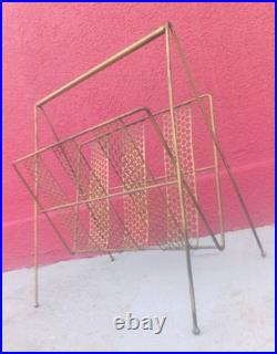 V. RARE Mid Century Modern Brass Finish Magazine Rack V. Strong SOLID WELDED