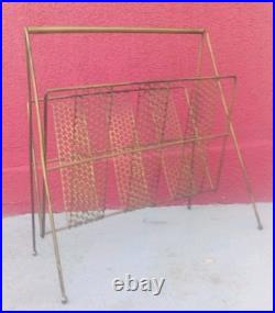 V. RARE Mid Century Modern Brass Finish Magazine Rack V. Strong SOLID WELDED