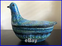 V. RARE Vintage MCM Italian Pottery Bird Lidded Bowl Raymor Bitossi Rimini Blue