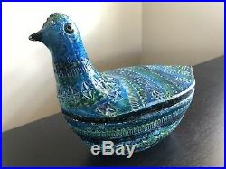 V. RARE Vintage MCM Italian Pottery Bird Lidded Bowl Raymor Bitossi Rimini Blue
