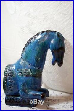 Very Rare Aldo Londi For Bitossi Rimini Blu Italian Pottery Horse Bookends