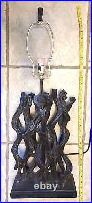 Very Rare Faux Bois Taple Lamp Midcentury Modern Style Unbranded With Finial