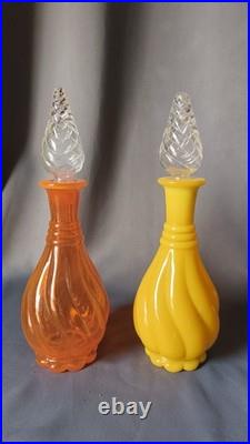 Very Rare Imperial Glass Mid Century Modern MCM Decanters Orange & Opaque Yellow