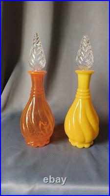Very Rare Imperial Glass Mid Century Modern MCM Decanters Orange & Opaque Yellow