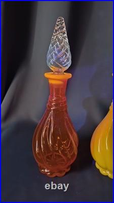 Very Rare Imperial Glass Mid Century Modern MCM Decanters Orange & Opaque Yellow