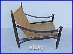 Very Rare MID Century Modern Woven Reed, Rosewood And Leather Arm Chair