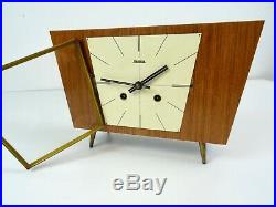 Very Rare Stunning MID Century Modernism Teak Table Clock Vintage 1960 By Hermle