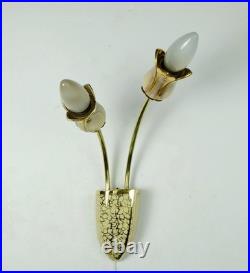 Very beautiful and rare mid century 2-light ceramic and brass SCONCE 1950s