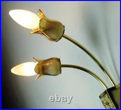 Very beautiful and rare mid century 2-light ceramic and brass SCONCE 1950s