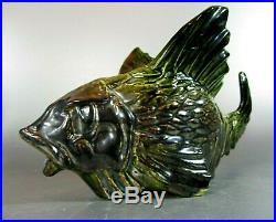 Vintage 1950's McCoy mark USA Pottery Green Large FISH PLANTER Ceramic rare 12