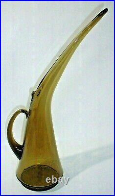 Vintage 1960s Kanawha Handblown Smoke Art Glass 16 Pitcher Ewer Vase, Rare