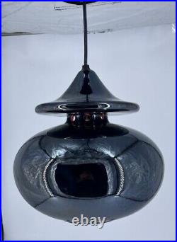 Vintage 1970's Mid Century Modern, Black Chrome Ceramic Hanging Lamp RARE