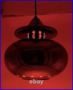 Vintage 1970's Mid Century Modern, Black Chrome Ceramic Hanging Lamp RARE