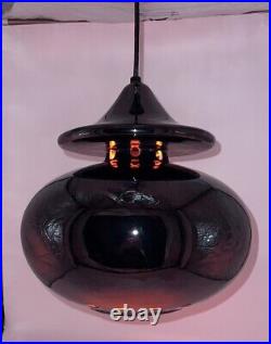 Vintage 1970's Mid Century Modern, Black Chrome Ceramic Hanging Lamp RARE