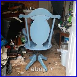 Vintage 1988 Mid-Century High-Back Executive Office Chair Swivel Oak Blue Rare