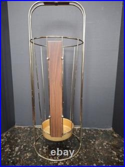 Vintage 50/60s Mid Century Modern Wood Steel Rustic Umbrella Stand Rare Teak
