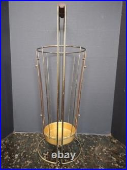 Vintage 50/60s Mid Century Modern Wood Steel Rustic Umbrella Stand Rare Teak