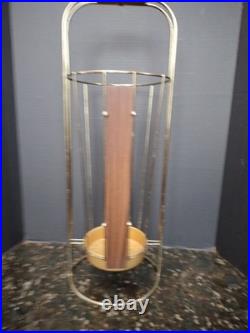 Vintage 50/60s Mid Century Modern Wood Steel Rustic Umbrella Stand Rare Teak