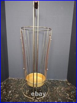 Vintage 50/60s Mid Century Modern Wood Steel Rustic Umbrella Stand Rare Teak