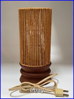 Vintage 50s 60s MCM Swiss Teak Table Lamp With Paper Cord Shade Temde Rare READ