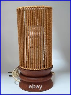 Vintage 50s 60s MCM Swiss Teak Table Lamp With Paper Cord Shade Temde Rare READ