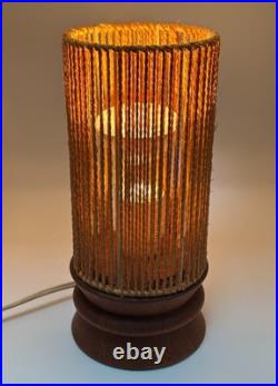 Vintage 50s 60s MCM Swiss Teak Table Lamp With Paper Cord Shade Temde Rare READ