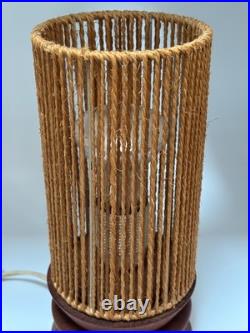 Vintage 50s 60s MCM Swiss Teak Table Lamp With Paper Cord Shade Temde Rare READ
