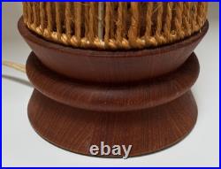 Vintage 50s 60s MCM Swiss Teak Table Lamp With Paper Cord Shade Temde Rare READ