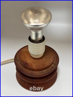 Vintage 50s 60s MCM Swiss Teak Table Lamp With Paper Cord Shade Temde Rare READ